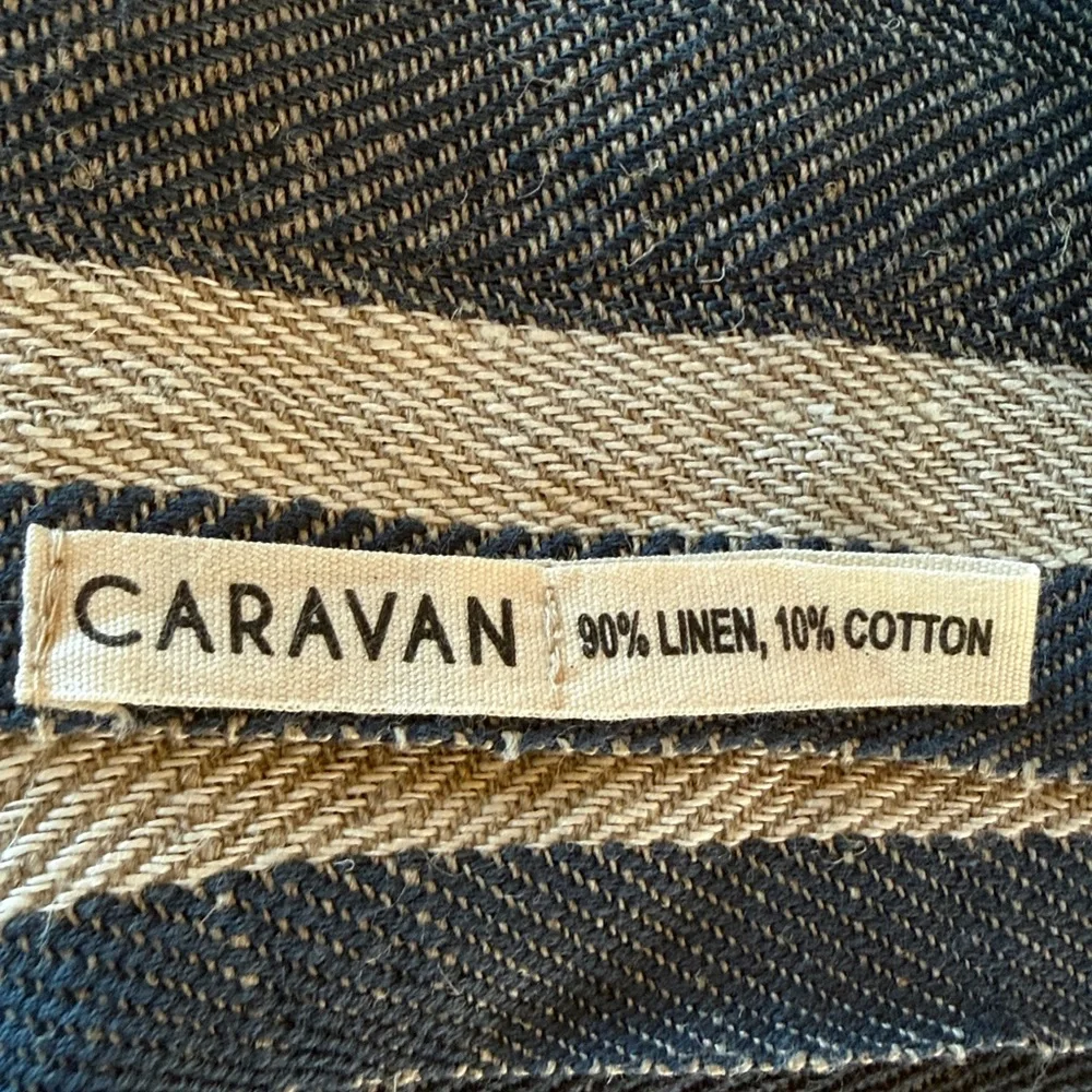 CARAVAN Gordes Natural & Blue Cotton Linen Table Runner Size 20x90  NEW